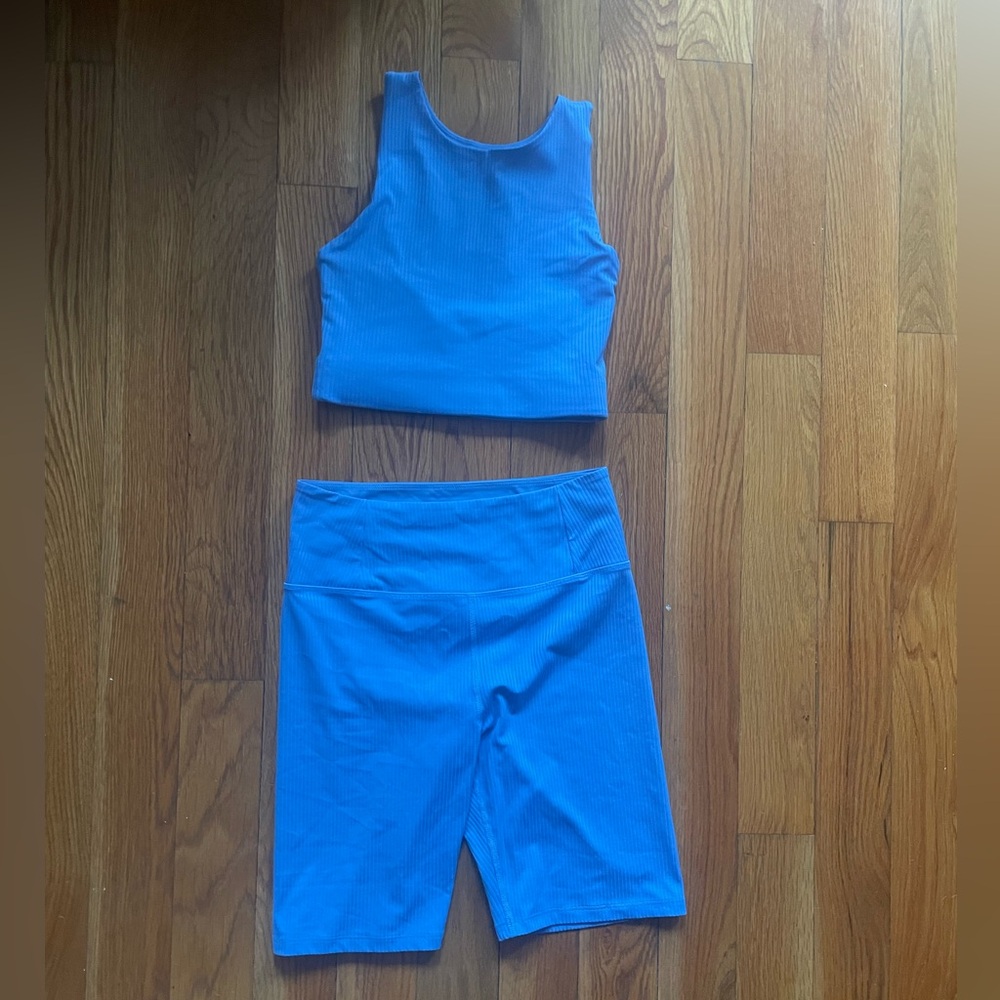 Girlfriend Collective Cobalt Blue Ribbed Activewear Set